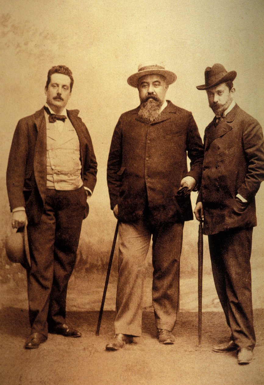 Giacomo Puccini（1858-1924）与他的编剧，Giuseppe Giacosa和Luigi Ilica。 作者 不明