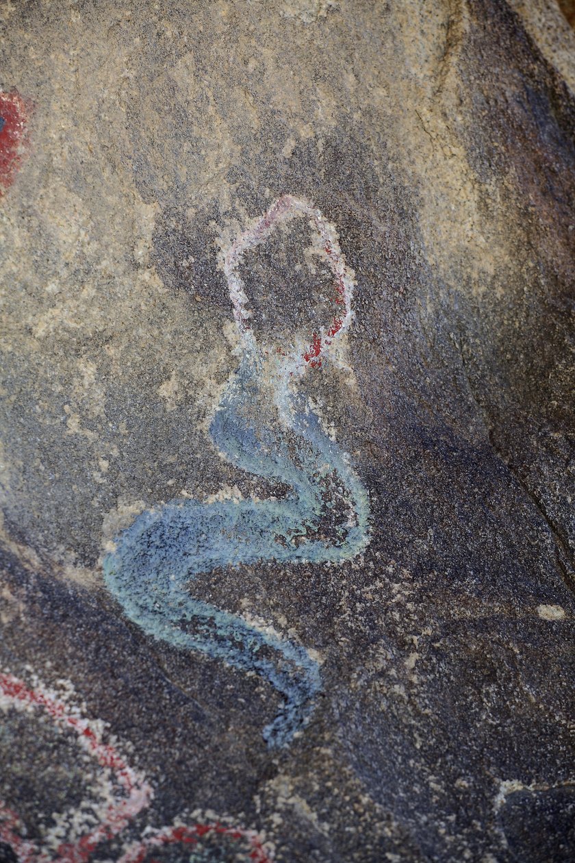 北美的印度岩画。 50年代的绘画为西方拍摄增添了色彩。公园全国约书亚树，加利福尼亚，美国。北美印第安文化 作者 不明
