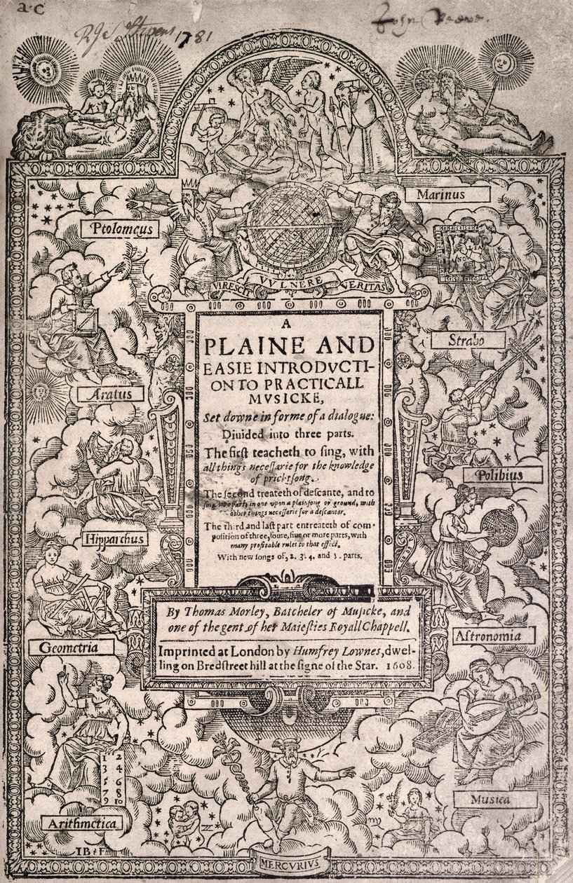 Morley，practicall musicke，1608，titlepage 作者 不明