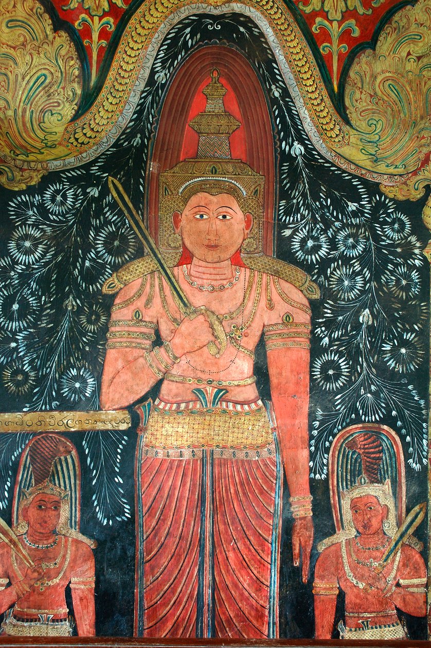 壁画在Kelaniya寺庙的Kelaniya寺庙的墙壁上最神圣的佛教站点之一，距离斯里兰卡首都科伦坡约6英里。 2010年1月7日。 作者 不明