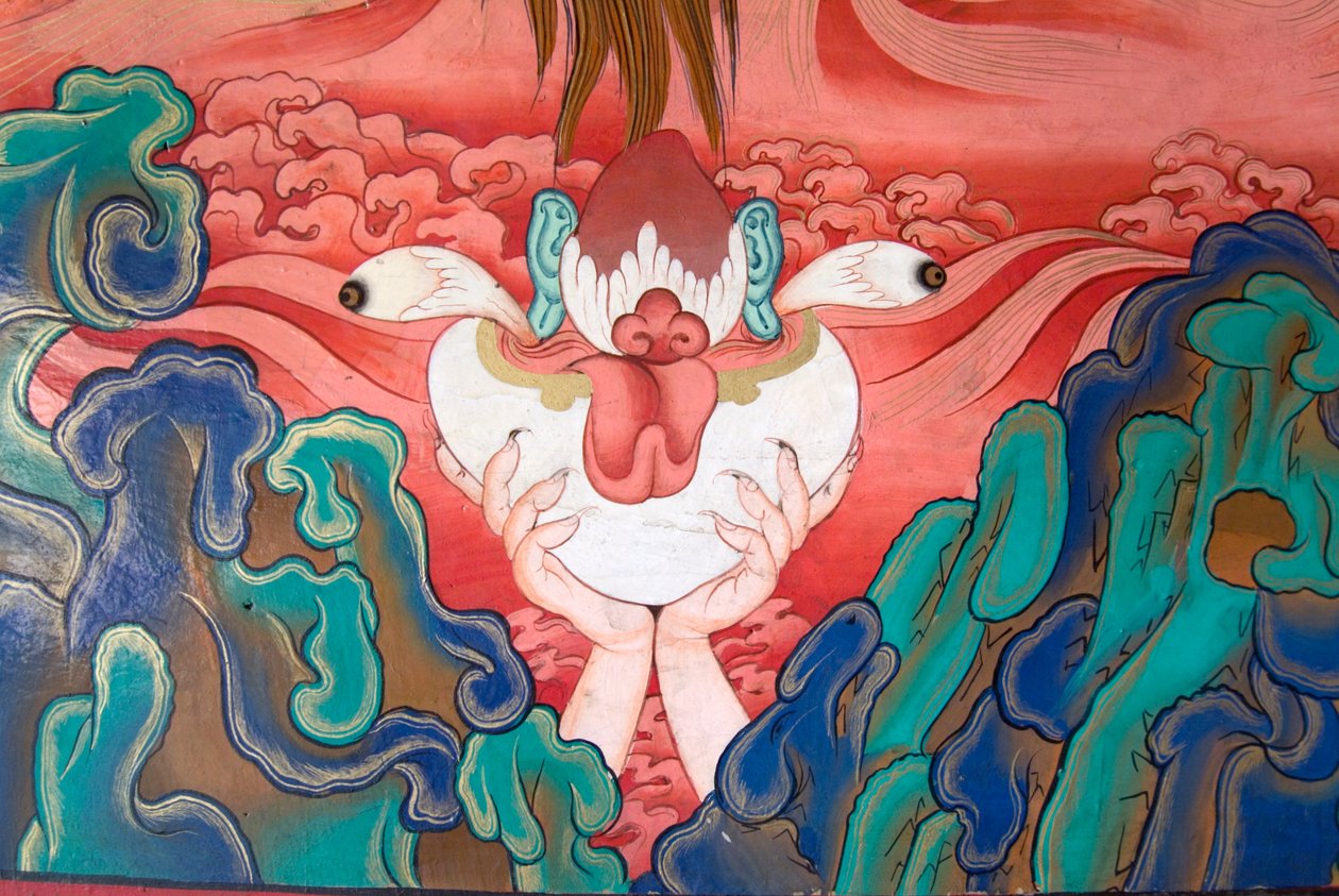 为愤怒的神灵提供五种感官，在Likkir gompa，拉达克，印度的壁画细节 作者 不明