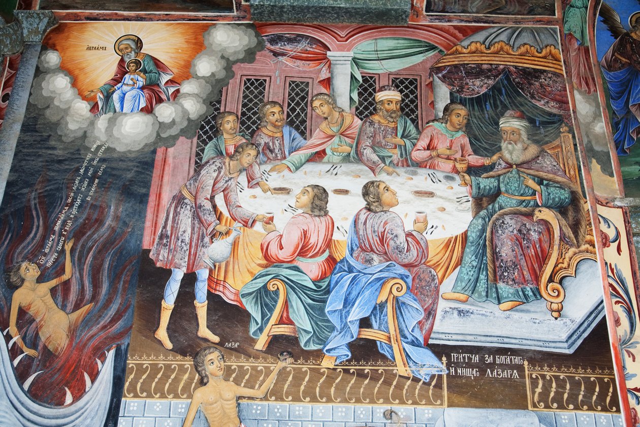 绘画由Zahari Zograf在里拉修道院的外墙上 作者 不明