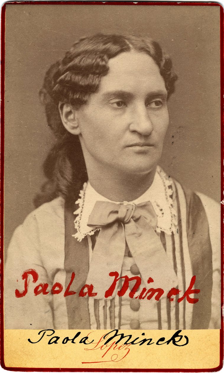 巴黎公社：Paule Minck的肖像（1839-1901）文学女性，记者，Franc-Maconne（Franc Maconne），社会主义和女权主义者，1871年。朦胧。 10,3X6,3厘米 作者 不明