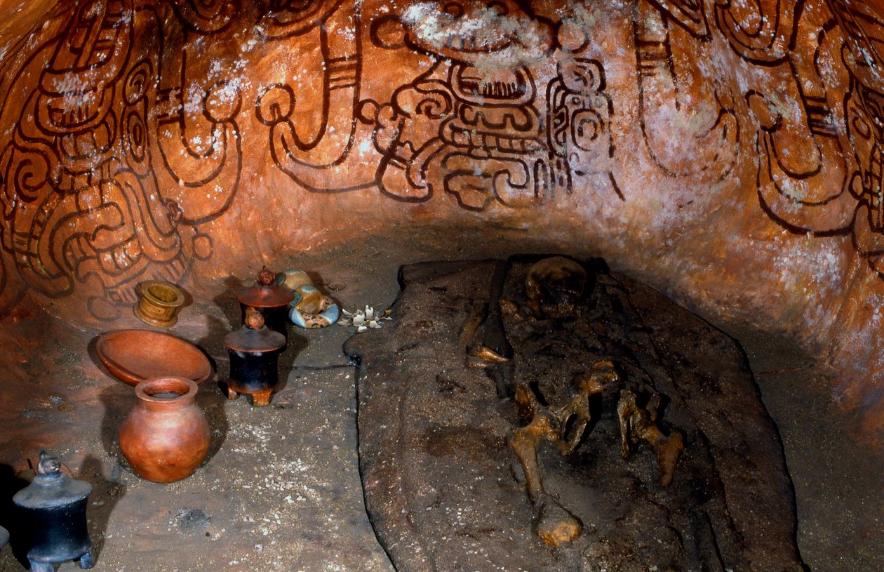 玛雅葬礼的复制品在Rio Azul，Peten，危地马拉，早期经典期间，c.300-600 AD 作者 不明
