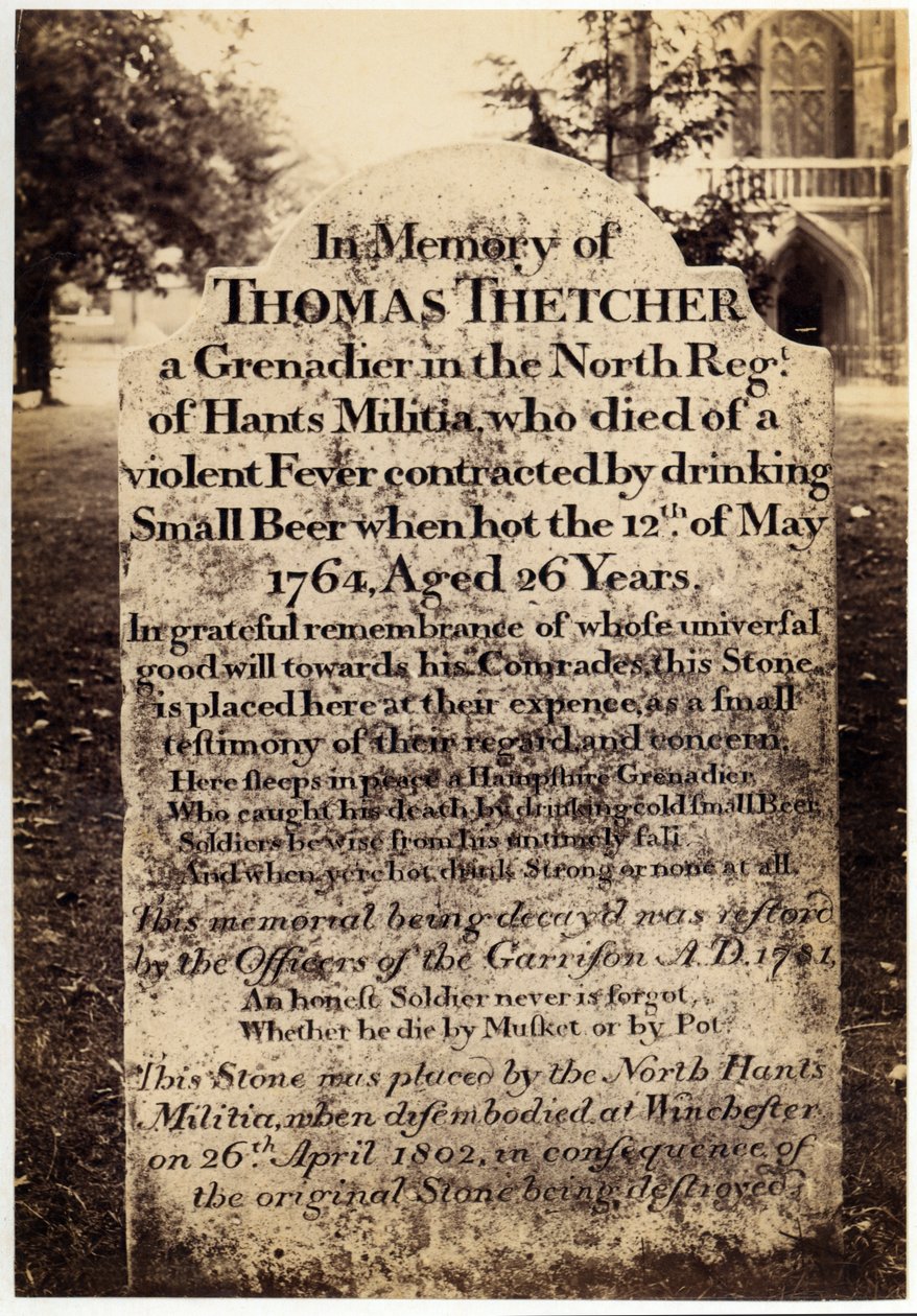 托马斯Thetcher墓碑在温彻斯特大教堂，汉普郡，英国，1764年 作者 不明