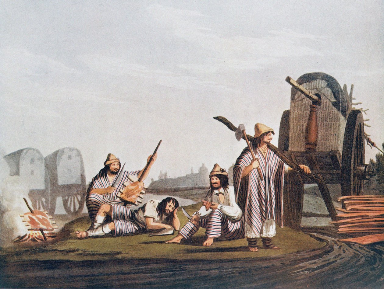 Tucuman的Gauchos，再现自Vidal的“布宜诺斯艾利斯和蒙得维的亚的风景插图”，酒吧。在1820年，从&39;河床的浪漫&39;，卷。 II，WH Koebel，1914 作者 美国学校