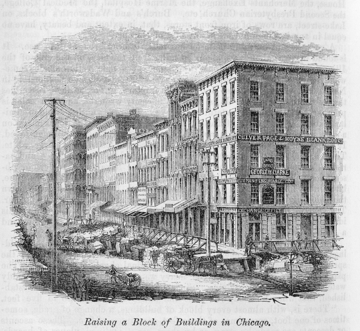 在1861年John Warner Barber和Henry Hare的“我们的整个国家：美国的过去和现在，历史和描述”中筹集了芝加哥的一幢建筑物 作者 美国学校