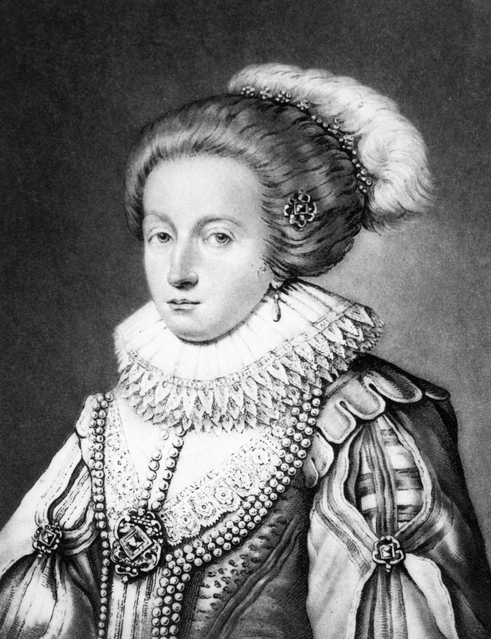 波士顿女王伊丽莎白·斯图尔特（1596-1662）来自“英国历史上杰出的人物肖像”的插图，由理查德·埃伦（1743-1822）和查尔斯·特纳（c.1773-1857）（mezz）创作。 作者 英语学校