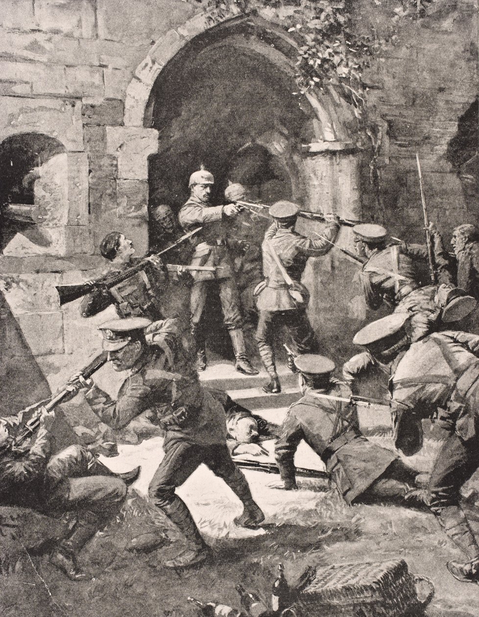 1915年英国军队在1916年在伦敦出版的“战争画报专辑”中攻击欧洲城堡德国捍卫者德国捍卫者的斗争，1916年 作者 英语学校