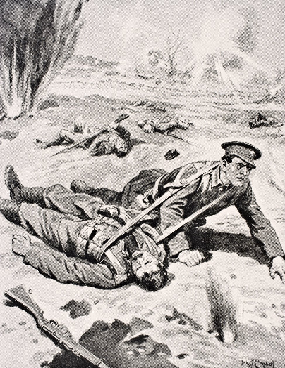 Lance-Corporal Joseph Tombs VC，1915年6月16日在法国Armentieres附近拯救的四名受伤同志之一，于1916年在伦敦出版的“战争画报专辑”中出版 作者 英语学校