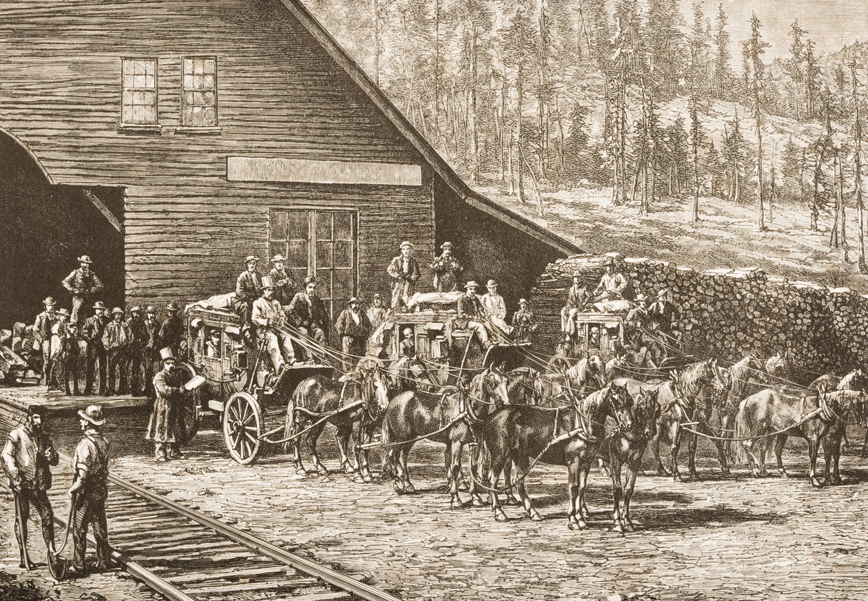 中央太平洋铁路里诺站，1870年，由美国图片公司出版，由宗教学会出版，1876年（雕刻） 作者 英语学校