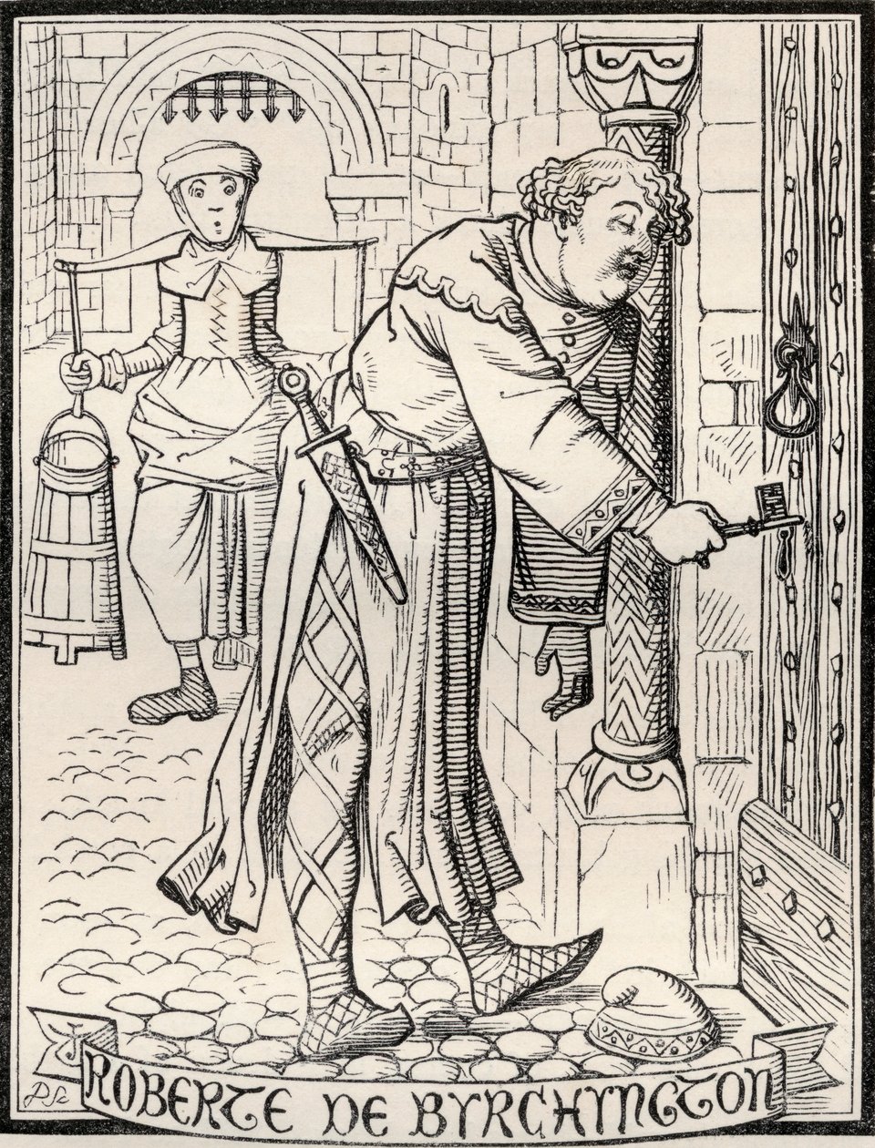 罗伯特·德·伯林顿（Roberte de Byrchyngton），诗作“伯林顿兄弟”（The Brothers of Birchington）的插图，在J.Tenniel之后，来自&39;Ingoldsby Legends or Mirth and Marvels&39;，由Thomas Ingoldsby撰写，于1865年出版 作者 英语学校