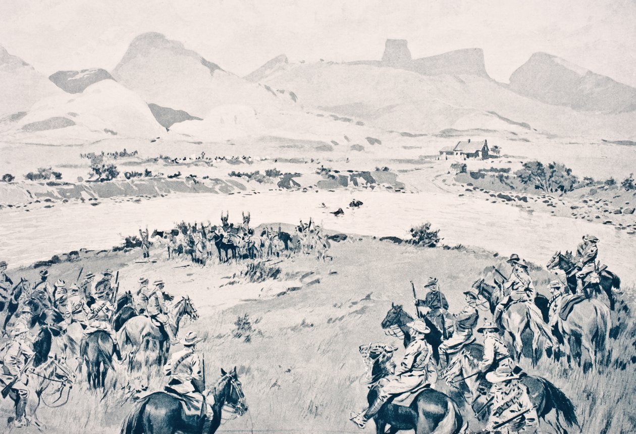 南非。 1914年12月8日Maritz叛乱之后，拜尔军队在瓦尔河投降，1916年在伦敦出版的“战争画报” 作者 英语学校