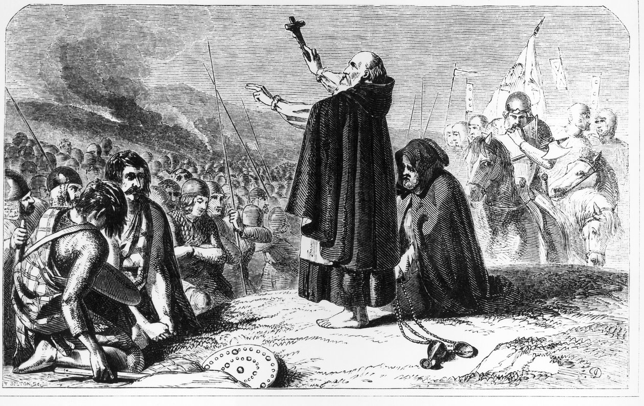 1314年6月21日Bannockburn战役之前，Inchaffray的住持祝福苏格兰军队，由T. Bolton雕刻（雕刻）（捆绑照片） 作者 英语学校