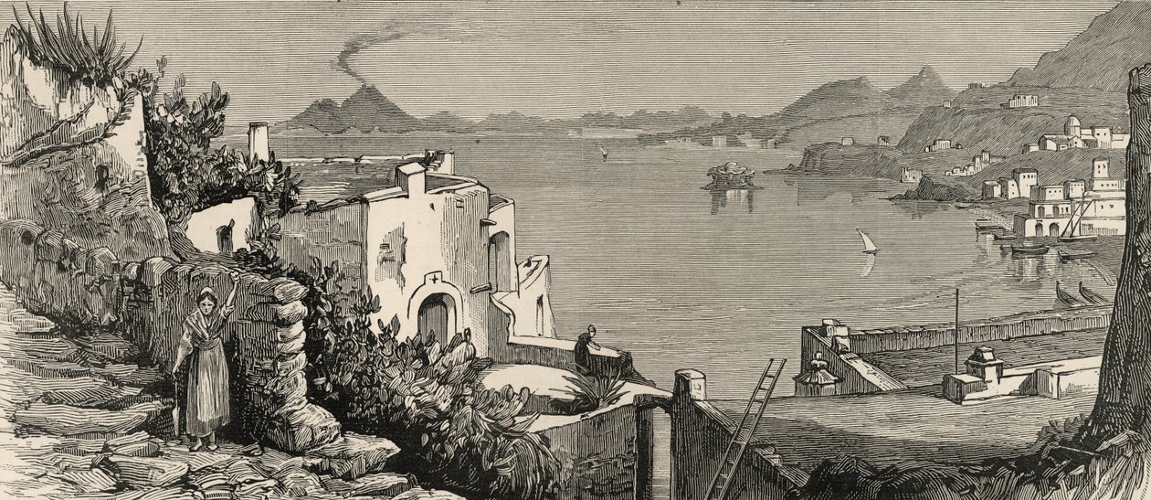 伊斯基亚灾难性地震：来自拉科村的Casamicciola海滩和城镇，来自&39;The Graphic&39;，1883年8月4日（雕刻） 作者 英语学校