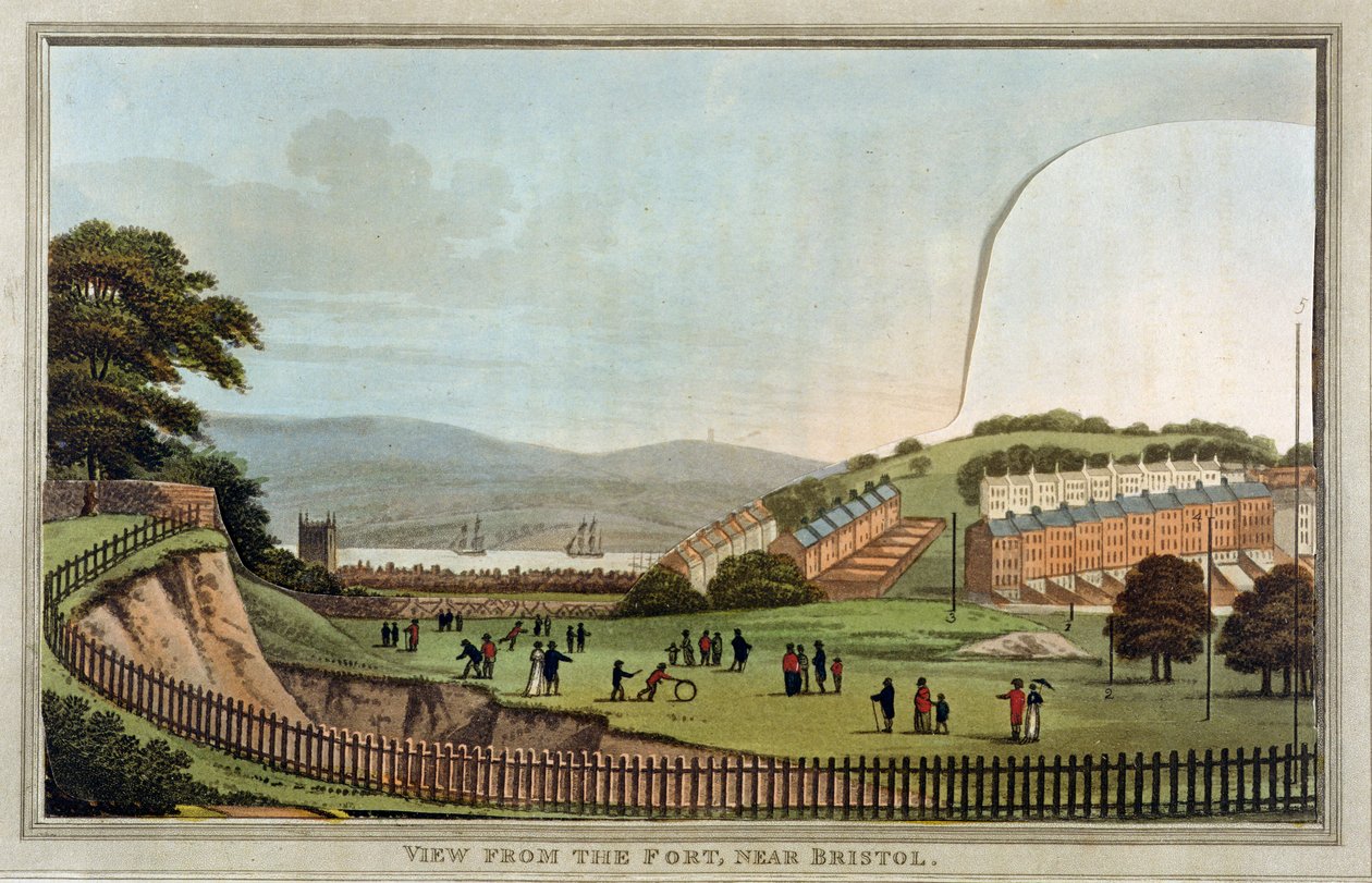 从布里斯托尔附近的堡垒观看，来自Humphrey Repton（1752-1818）景观园艺理论与实践的观察（彩色aquatint与覆盖层）（另见245522） 作者 英语学校
