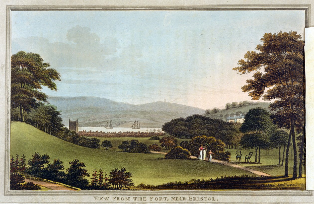 从布里斯托尔附近的堡垒观看，来自Humphrey Repton（1752-1818）的景观园艺理论与实践观察（无叠加的彩色aquatint）（另见245523） 作者 英语学校