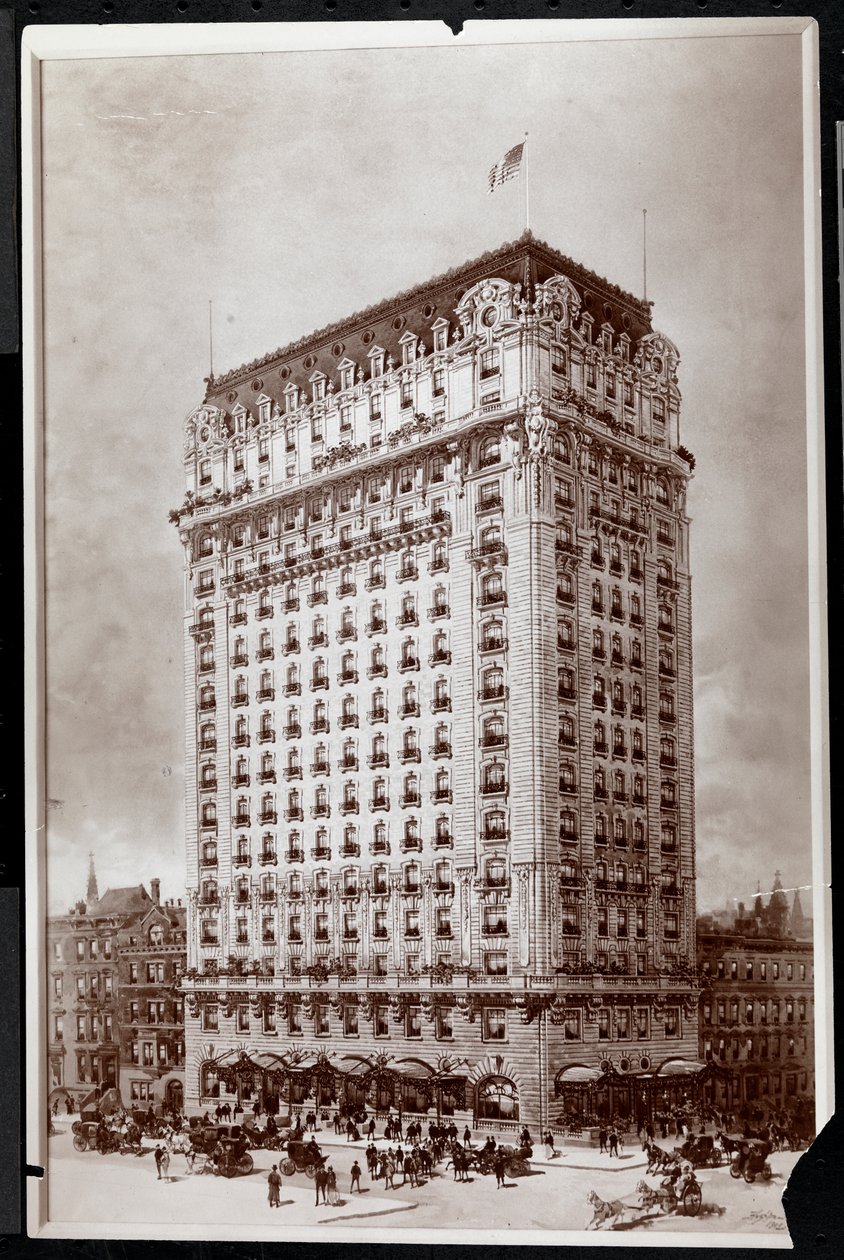 纽约第五大道和第55大街东南角的瑞吉酒店的绘图照片，由Hughson Frederick Hawley（1850-1936），1902年（银色明胶印刷） 作者 拜伦公司