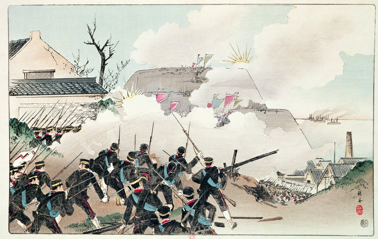 亚瑟港战役，c.1894（彩色雕刻） 作者 中文学校