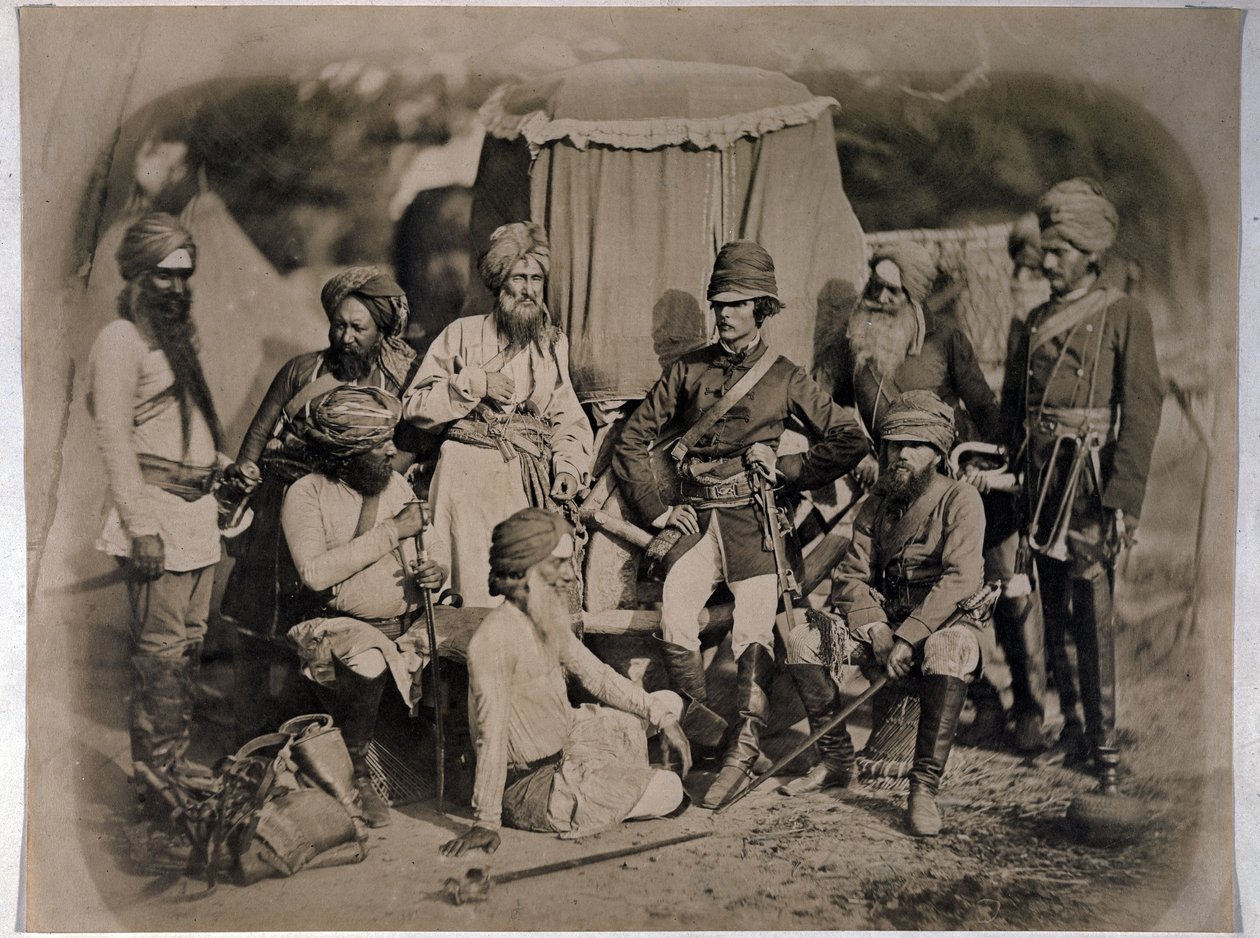 一群锡克教徒官兵，1858年 作者 英国摄影师