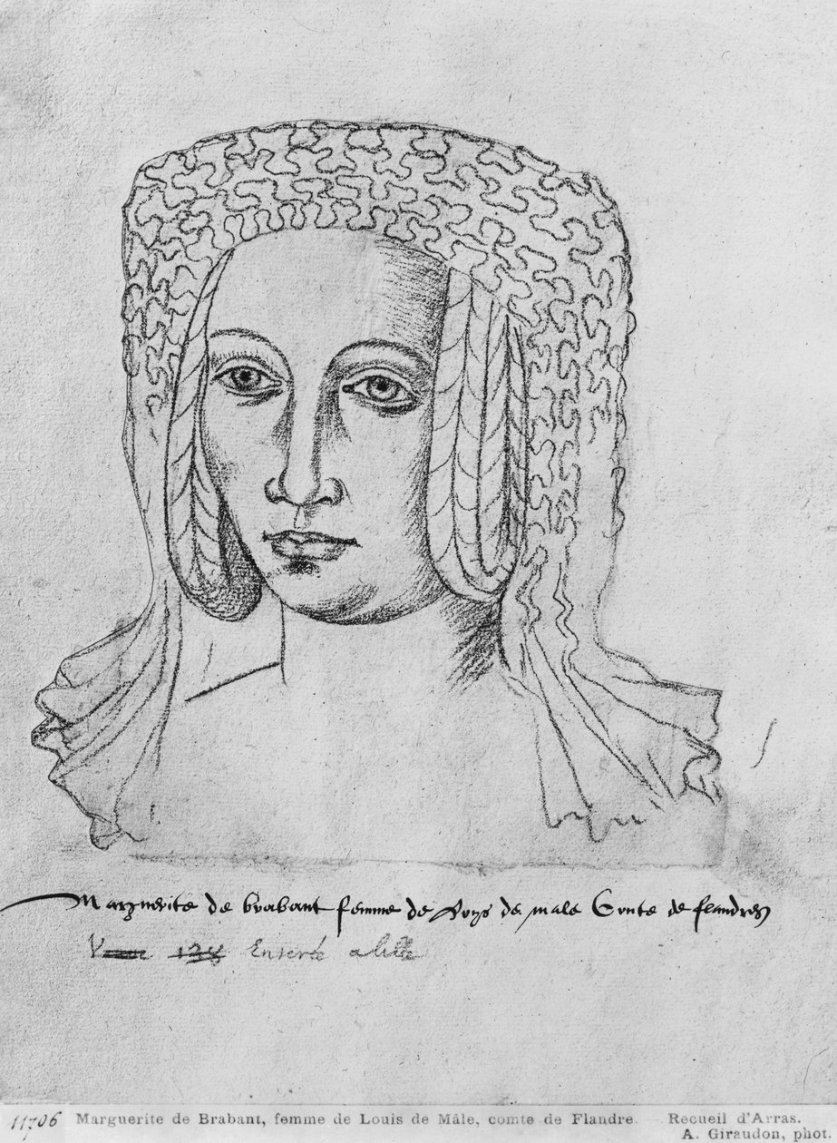 266女士来自佛兰德斯路易斯二世的妻子Marguerite de Brabant，也是Artois的Louis III和Palatine Burgundy的Louis I，被称为男性的路易斯，来自&39;The Recueil d&39;Arras&39;（纸上的红色粉笔）（b 作者 佛兰芒学校