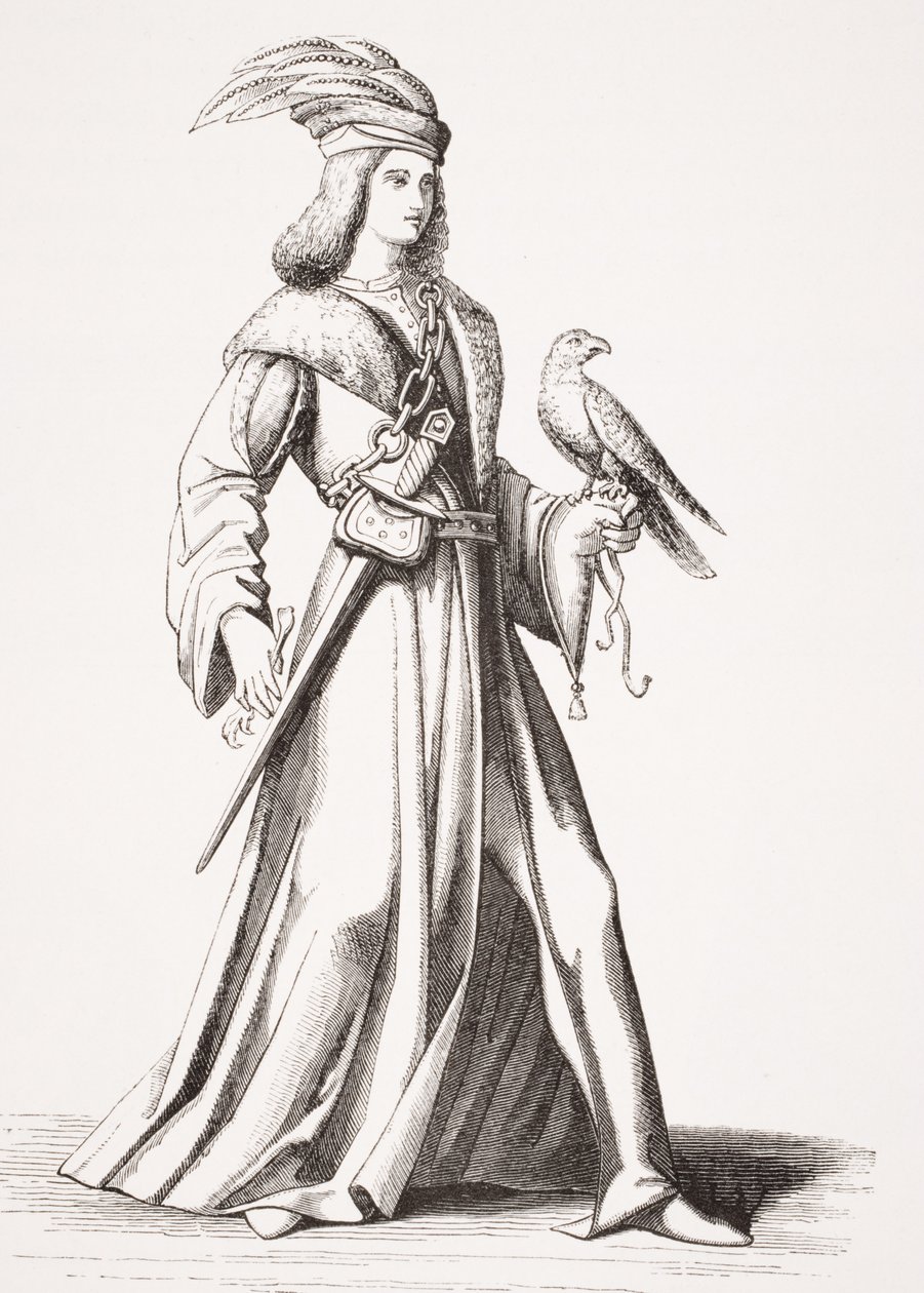 十五世纪普罗旺斯的贵族，由Jean Baptiste Bonnart（1654-1726）在“Le Moyen Age et La Renaissance”中由Paul La饰演的“十世纪至十六世纪的服饰” 作者 法语学校
