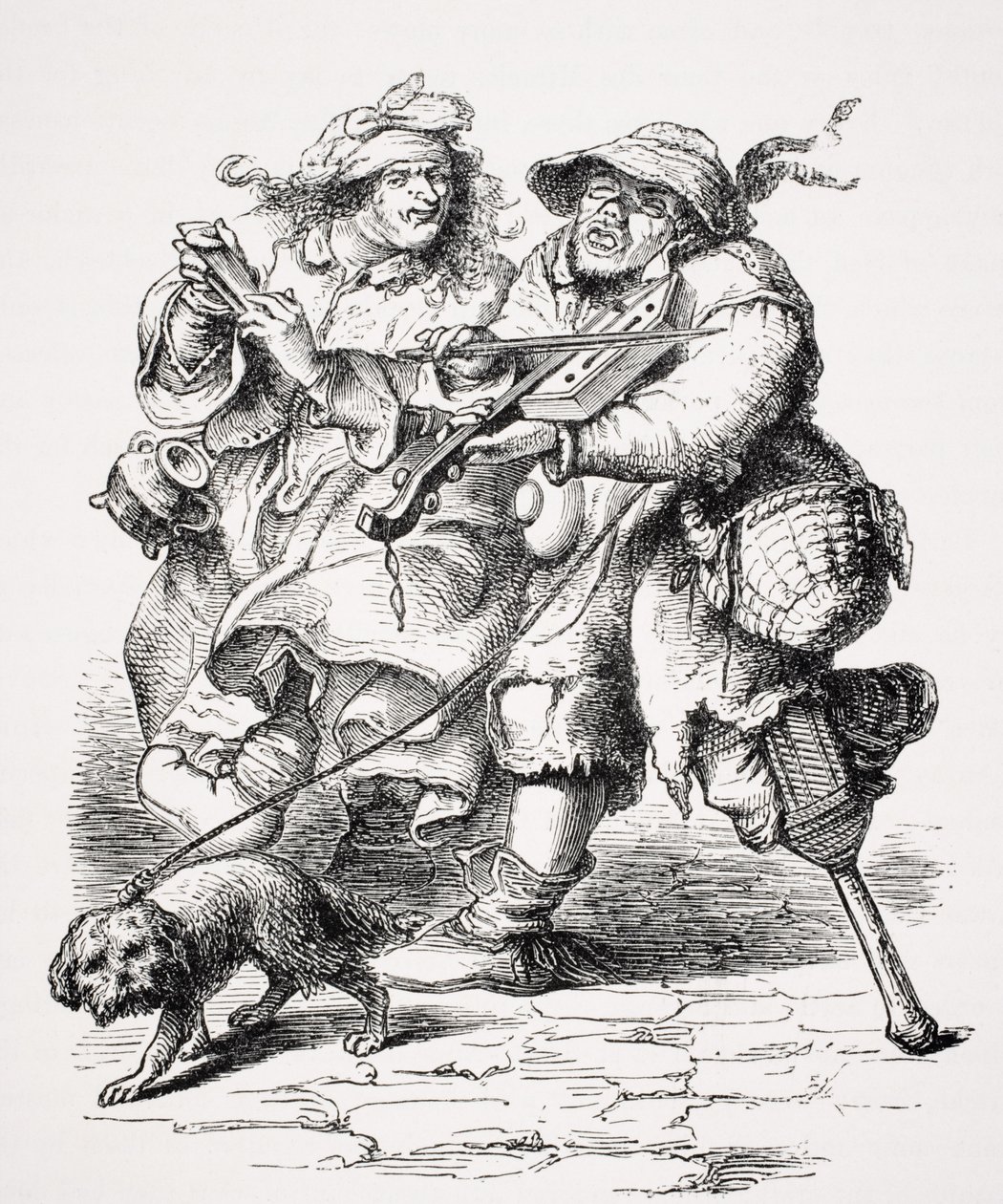 经过17世纪雕刻后，乞丐扮演小提琴，伴随着他的妻子，来自Paul Lacroix（1806-84）的“Le Moyen Age et La Renaissance”1847年出版 作者 法语学校