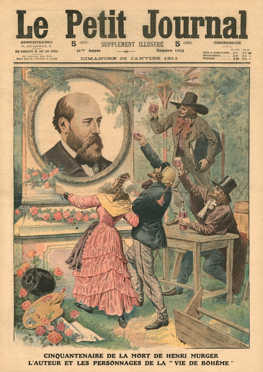 亨利·穆尔格逝世五十周年，作者和“La Vie de Boheme”的人物，“Le Petit Journal”的插图，补充说明，1911年1月29日 作者 法语学校