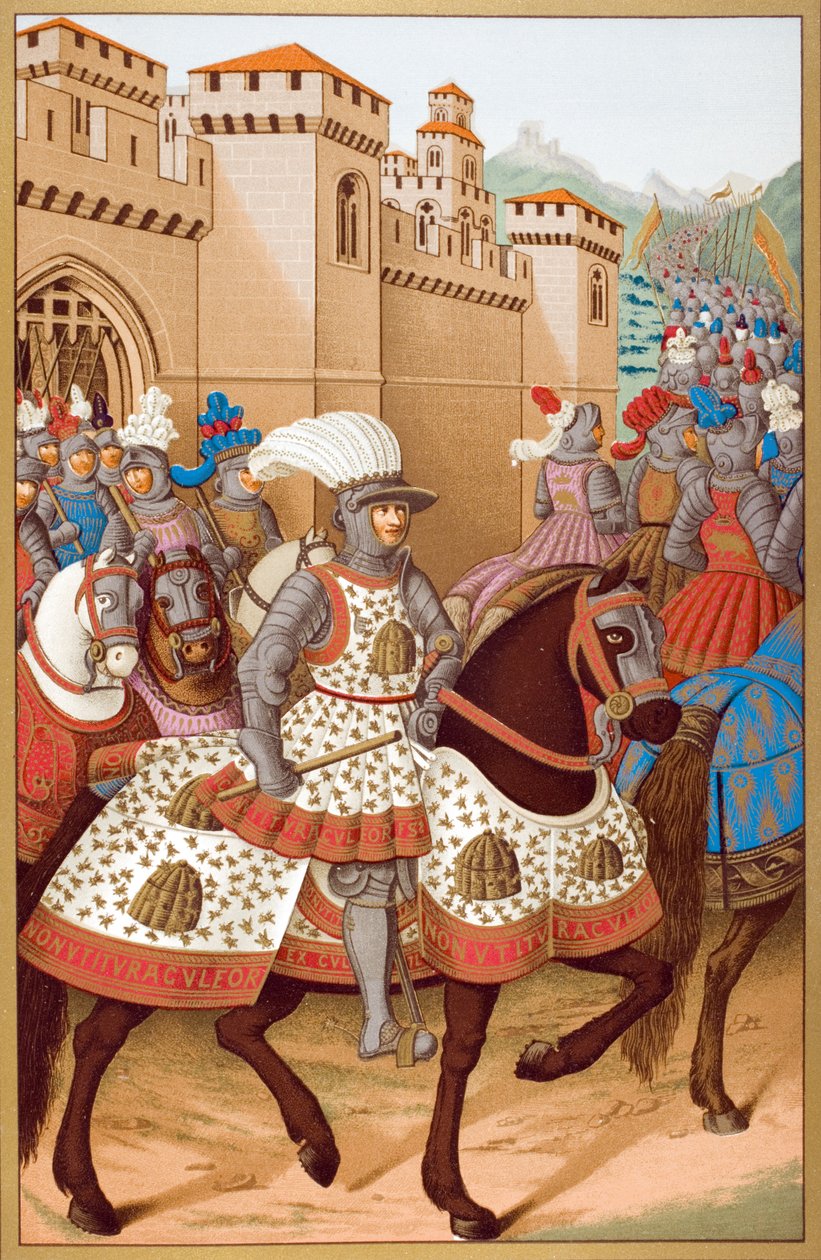 路易十二（1462-1515）和他的军队离开亚历山大，1507年4月24日，由Jean Marot（1619-79）拍摄的缩影，来自&39;Le Moyen Age et La Renaissance&39;的Paul Lacroix（1806-64）于1847年出版（颜色l 作者 法语学校