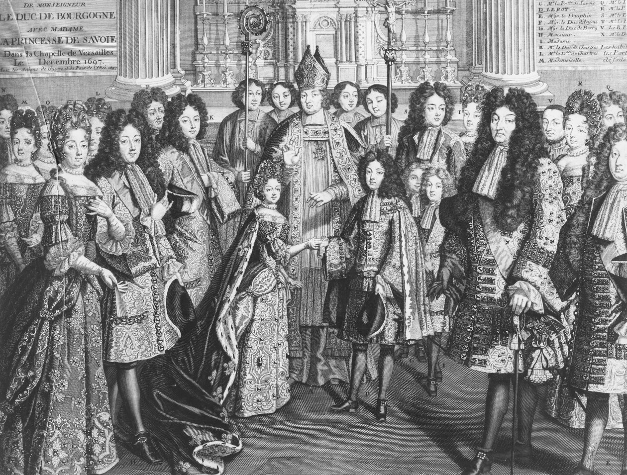 1694年12月，在路易十四国王面前，路易斯法兰西（1682-1712）与勃艮第公爵与玛丽阿德莱德萨瓦（1685-1712）在凡尔赛皇家礼拜堂结婚 作者 法语学校