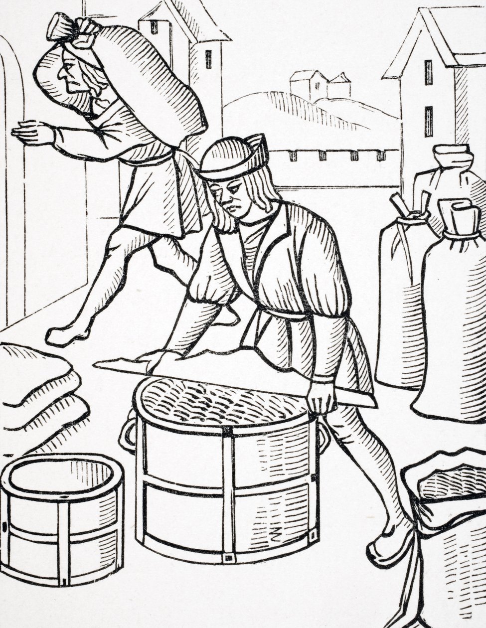 巴黎玉米测量员，经过1578年“Le Moyen Age et La Re”出版的“关于巴黎市商人和商业公司管辖权的皇家命令”的木刻品牌 作者 法语学校
