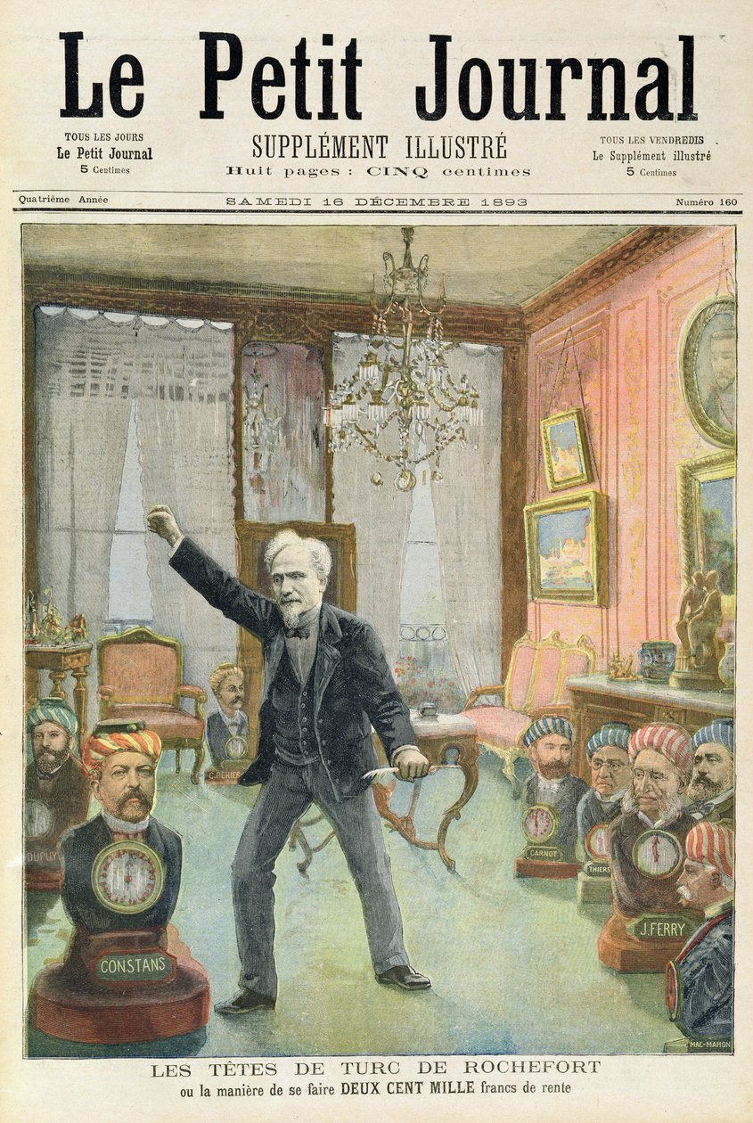 Rochefort的鞭打男孩，或者如何制作二十万法郎，来自1893年12月16日“Le Petit Journal”插图补充的头版（彩色光刻） 作者 法语学校