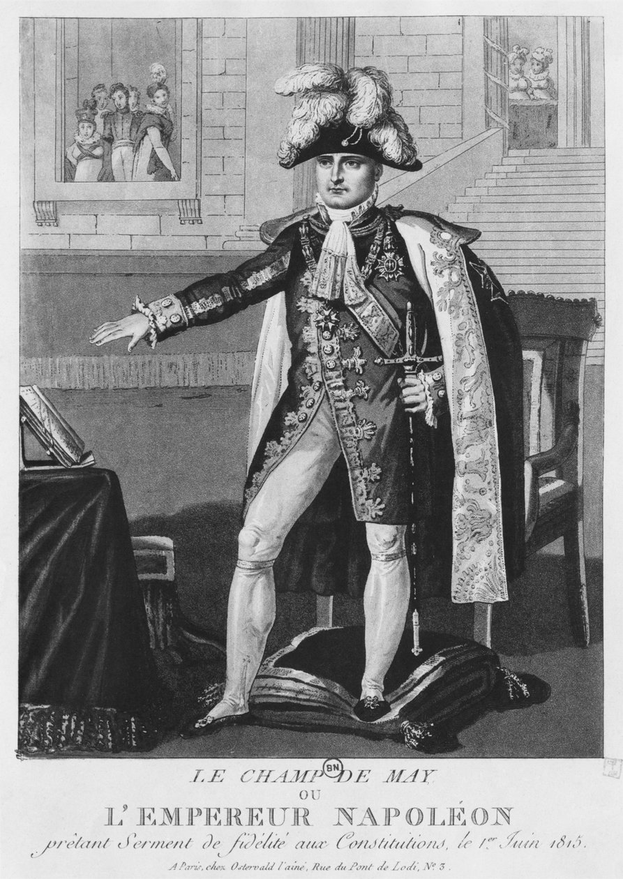 &39;Champ de Mai&39;或皇帝拿破仑我在1815年6月1日宣誓保佑宪法1815年4月22日对帝国宪法的补充行为（雕刻） 作者 法语学校