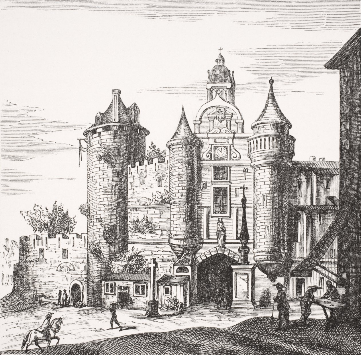 巴黎伟大的Chatelet，经过Merian在&39;Zellers Topographia Galliae&39;中雕刻铜版，来自&39;Le Moyen Age et la Renaissance&39;，由Paul Lacroix（1806-84）出版，1847年出版 作者 法语学校