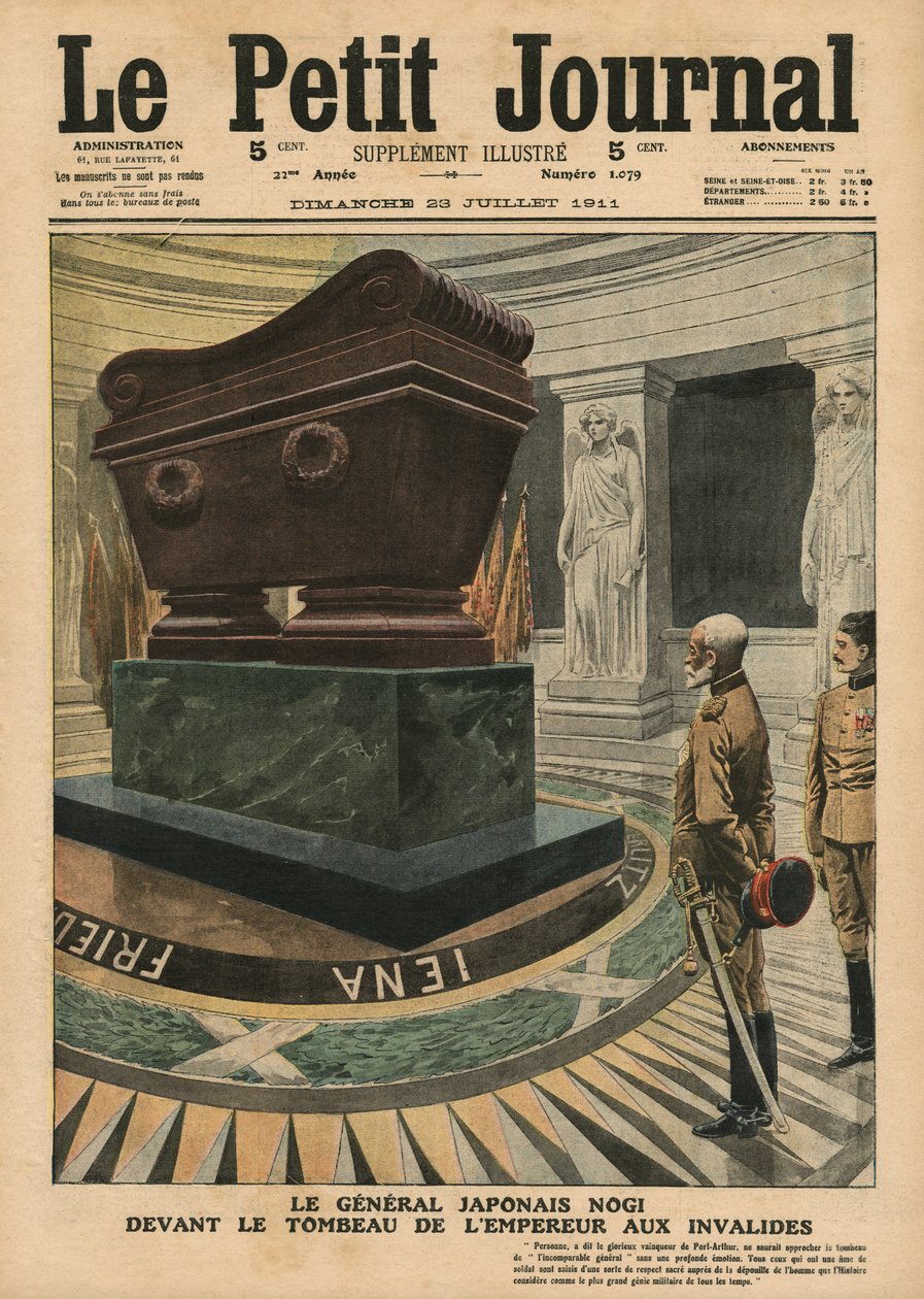 日本将军Maresuke Nogi在巴黎荣军院皇帝拿破仑波拿巴墓前，插图来自&39;Le Petit Journal&39;，补充说明，1911年7月23日 作者 法语学校