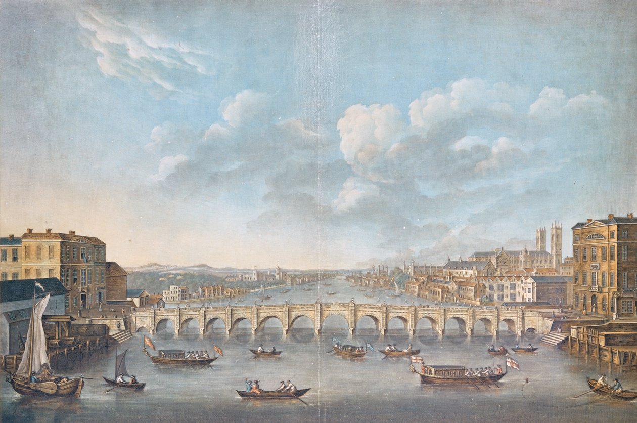 威斯敏斯特桥的视图，由Pierre Michel Alix（1762-1817）雕刻，1799年（彩色雕刻） 作者 法语学校