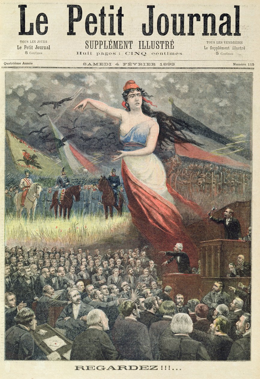 虽然议会处于动荡之中，法国的敌人已经准备好了，从1893年2月4日的“Le Petit Journal”插图补充的头版（彩色光刻） 作者 法语学校