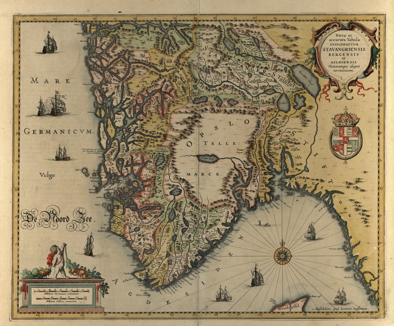一种新的，准确的地图Episcopatuum Stavangriensis，Bergensis 作者 Jan og Jodocus Hondius Janssonius