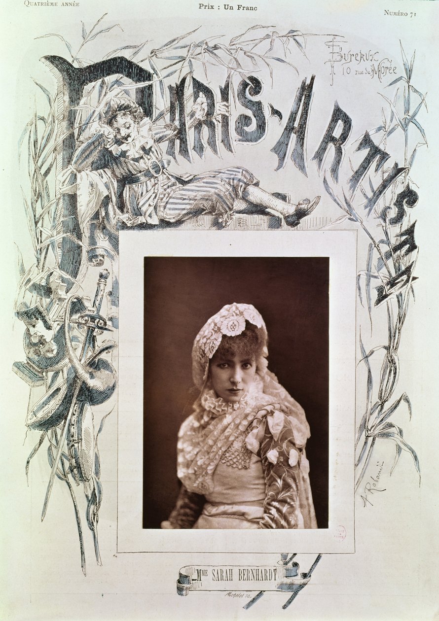 Sarah Bernhardt（1844-1923）饰演Marion Delorme在剧院de la Porte Saint-Martin，插图为“巴黎艺术家”杂志的封面，没有。 71，由Michelet（混合媒体）刻 作者 纳达尔
