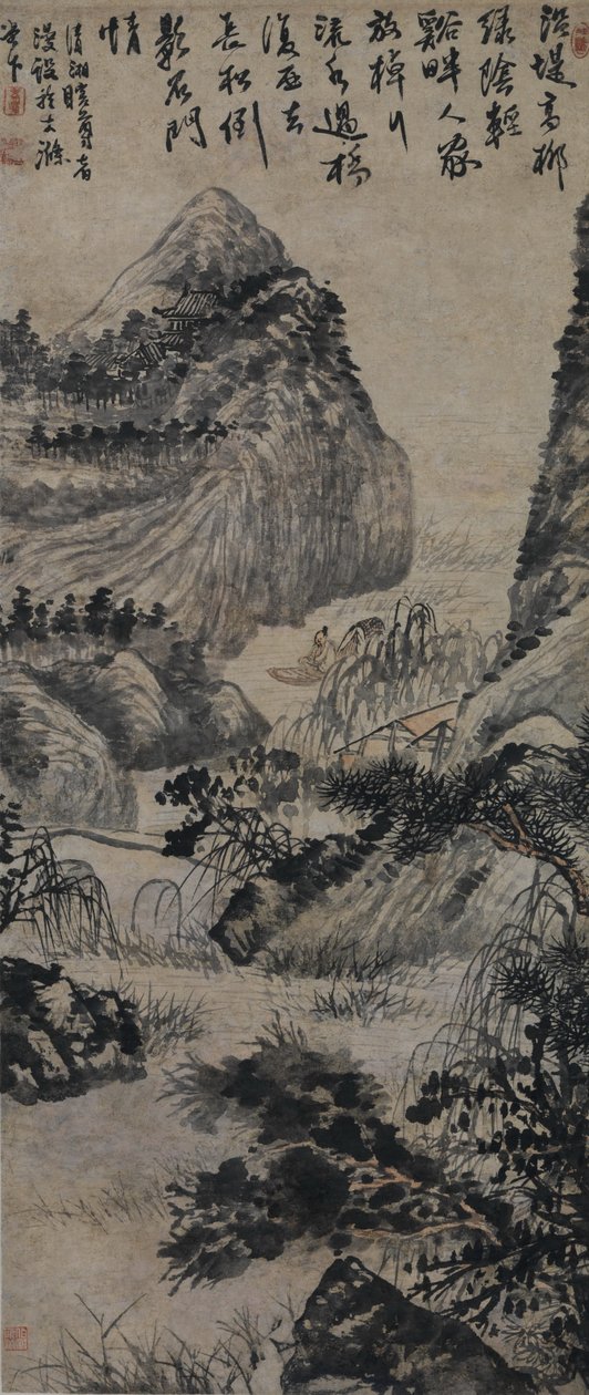 划船在柳树流 作者 石涛