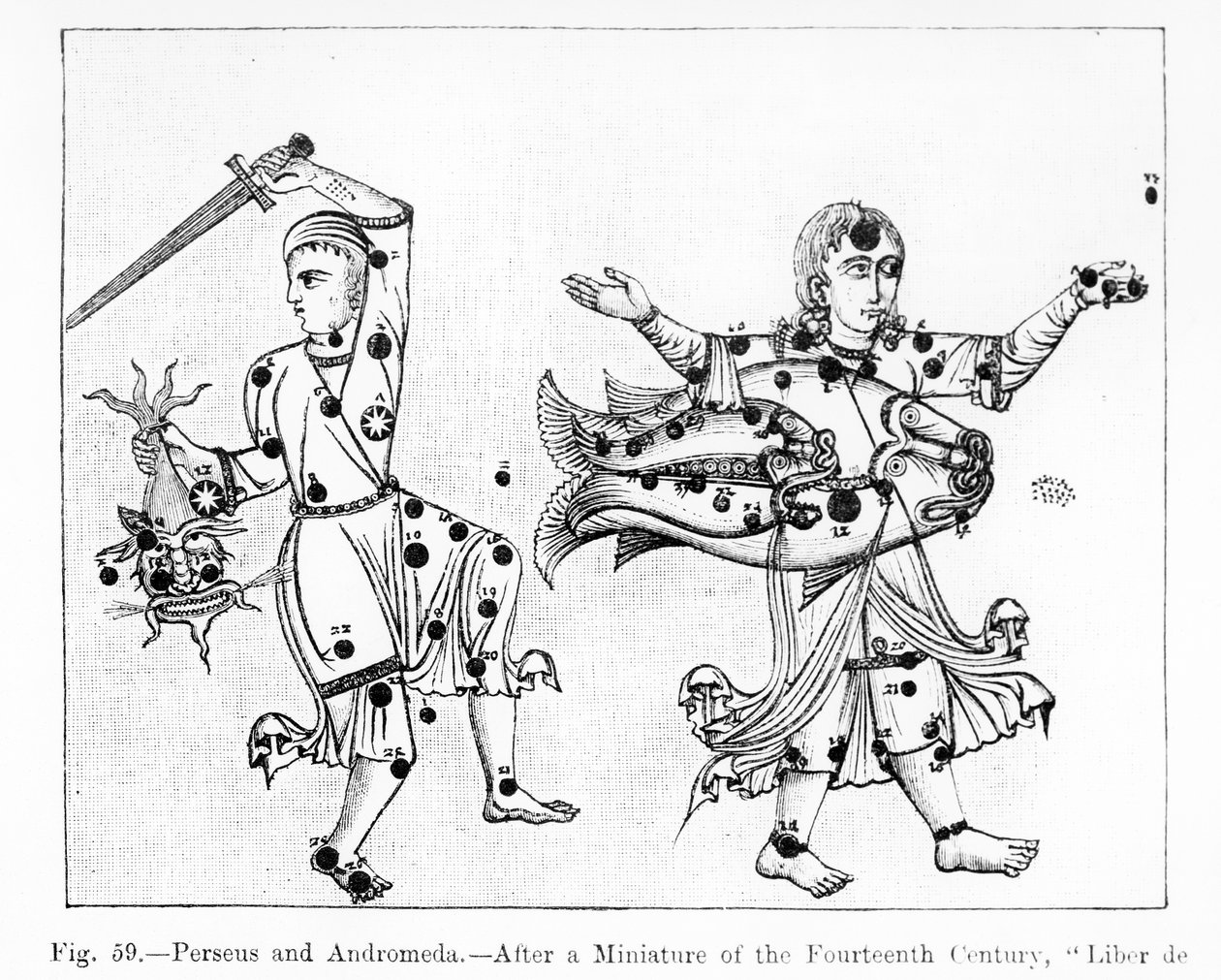Perseus和Andromeda，来自Liber de Stellis Fixarum，来自“中世纪和文艺复兴时期的科学与文学”的插图，由Paul Lacroix编写和雕刻，1878年 作者 西班牙语学校