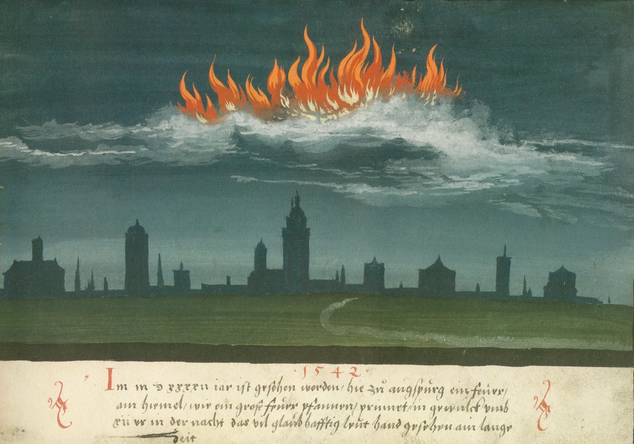 Augsburger Wunderzeichenbuch  -  Folio 144：1542年奥格斯堡的Skyfire 作者 不明