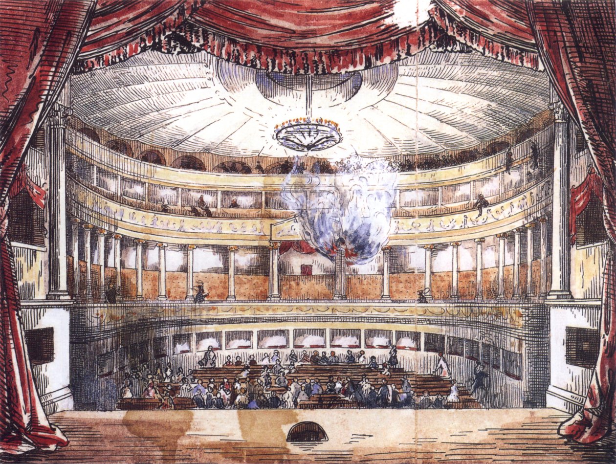 1847年2月28日卡尔斯鲁赫Hoftheater的火灾 作者 不明