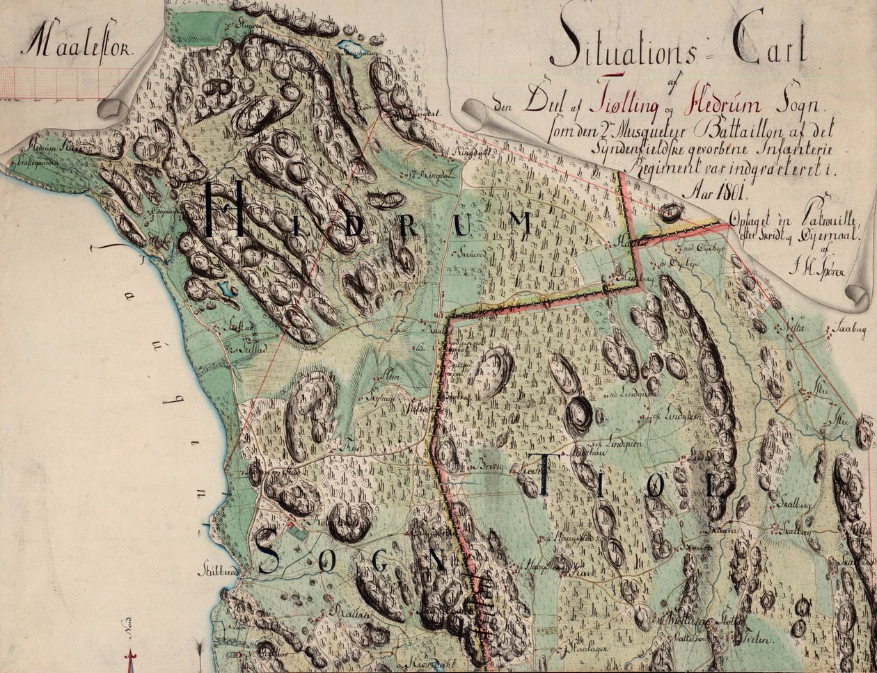 地图在手绘图（1801）中公布并显示Vestfold 作者 不明