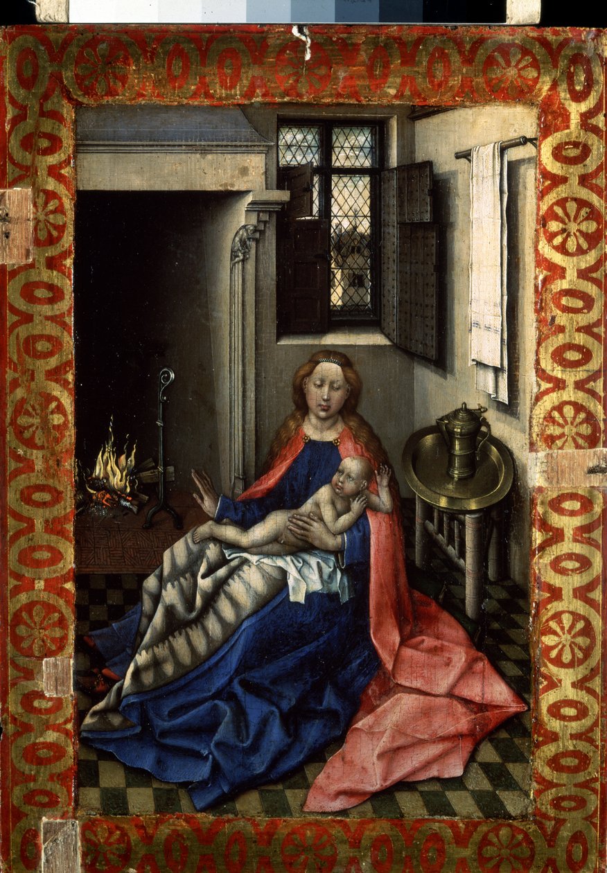 "壁炉边的圣母和圣婴》双联画的右面板。罗伯特-坎平（Robert Campin，弗莱马勒大师，1375-1444 年）的木板画，约 1430 年 尺寸：34.3x24.5 厘米 圣彼得堡冬宫博物馆 作者 弗莱玛勒大师
