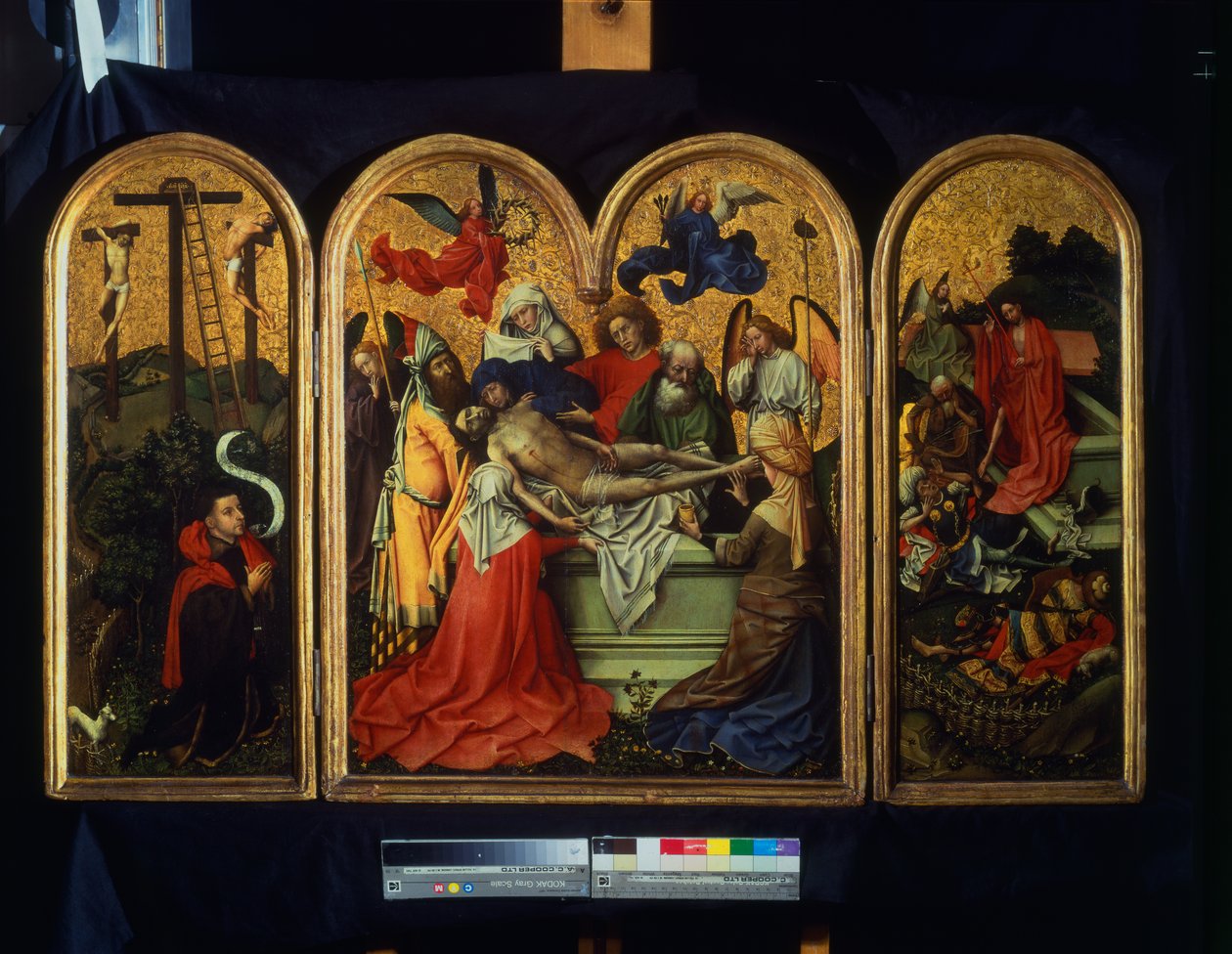 The Seilern 三联画 - The Entombment，c.1425（油漆，面板上的金箔） 作者 弗莱玛勒大师