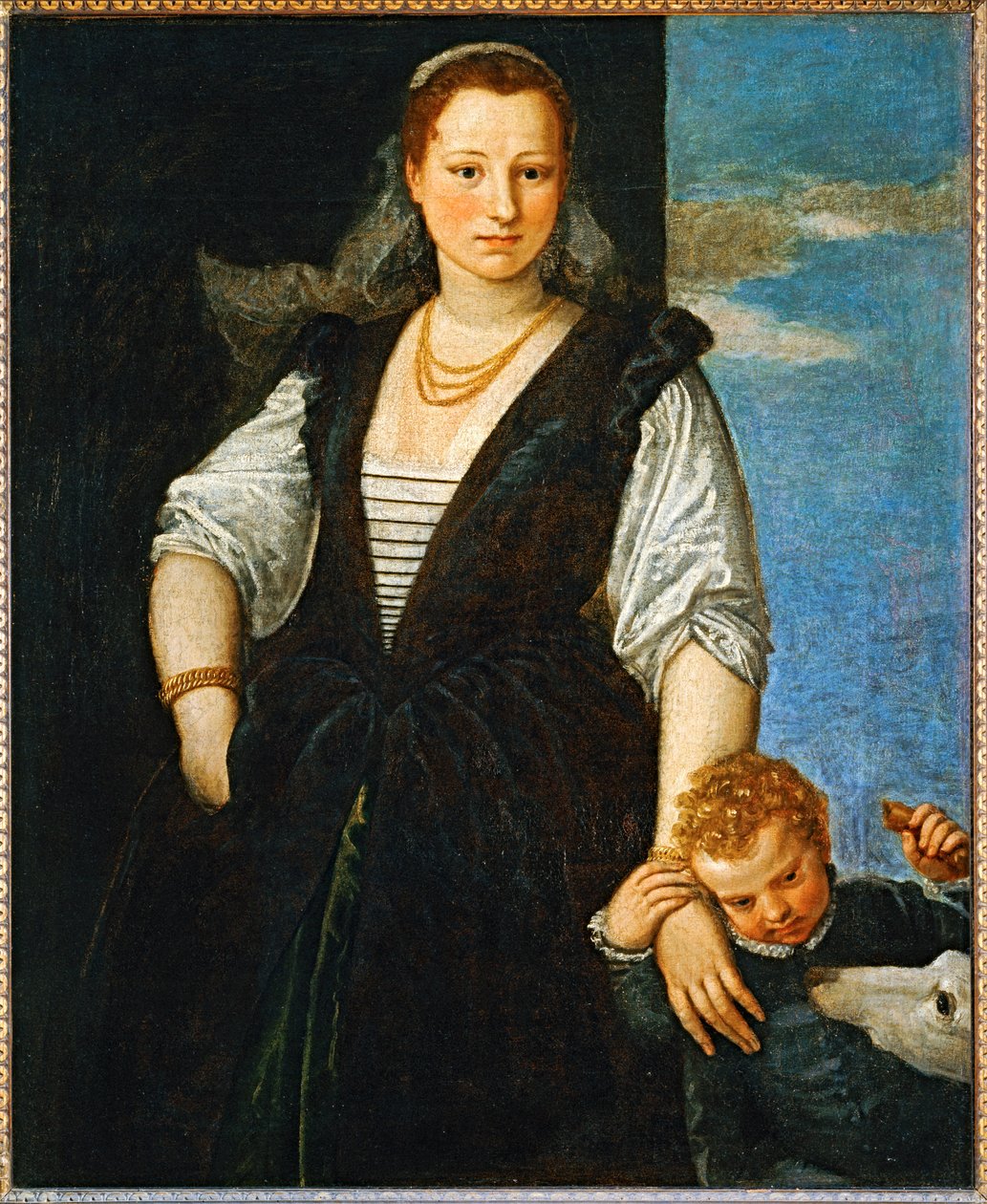 带着孩子和狗的女人肖像 - Portrait de femme avec un enfant et un chien ... 作者 (1528-88) 委罗内塞