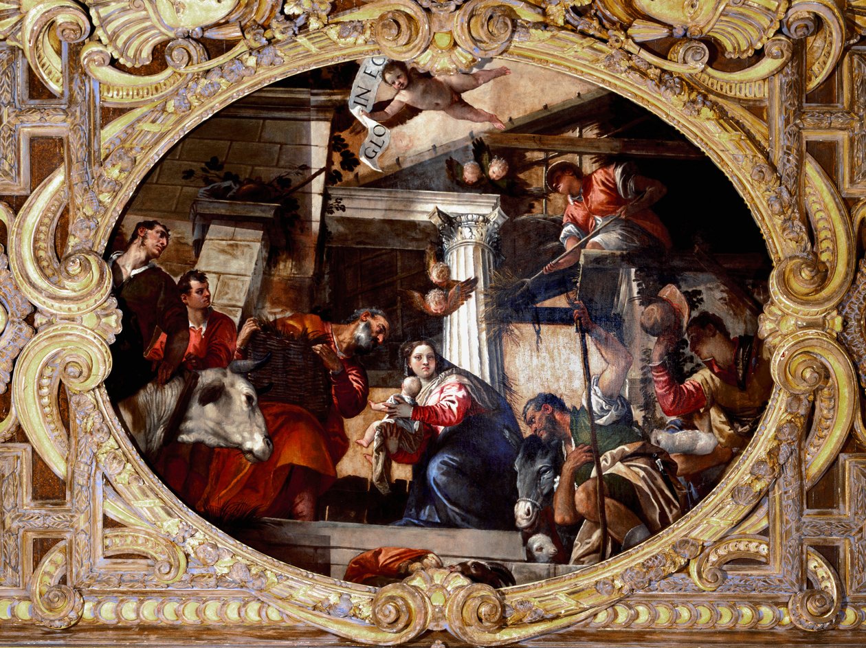 Adoration of shepherds. Painting by Paolo Caliari called Paolo Veronese (1528-1588), after 1568. Oil on canvas. Dim: 910x455 cm. Venezia, Basilica dei SS. Giovanni e Paolo (San Zanipolo), cappella del Rosario. Venice (Basilica of Saints Giovanni and Paolo  作者 委罗内塞