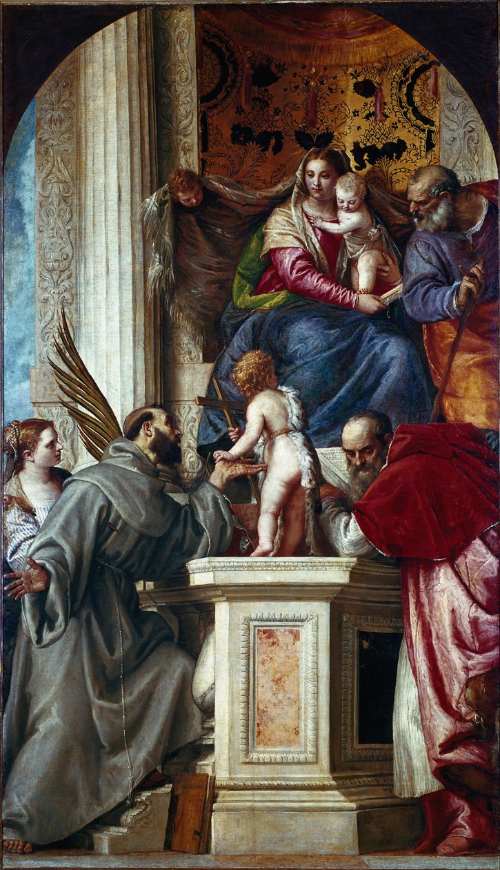 The Holy Family with Saints (Sacred Conversation known as Pala di San Zaccaria or Altarpiece of St. Zechariah). Painting by Paolo Caliari Paolo Veronese (1528-1588) 作者 委罗内塞