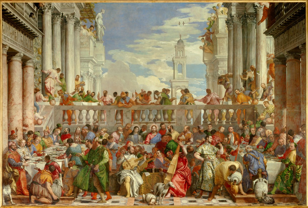 迦拿的婚礼 (Le nozze di Cana)（水变成酒的奇迹””Paolo Caliari dit Paolo Veronese 绘画（1528-1588） 作者 委罗内塞